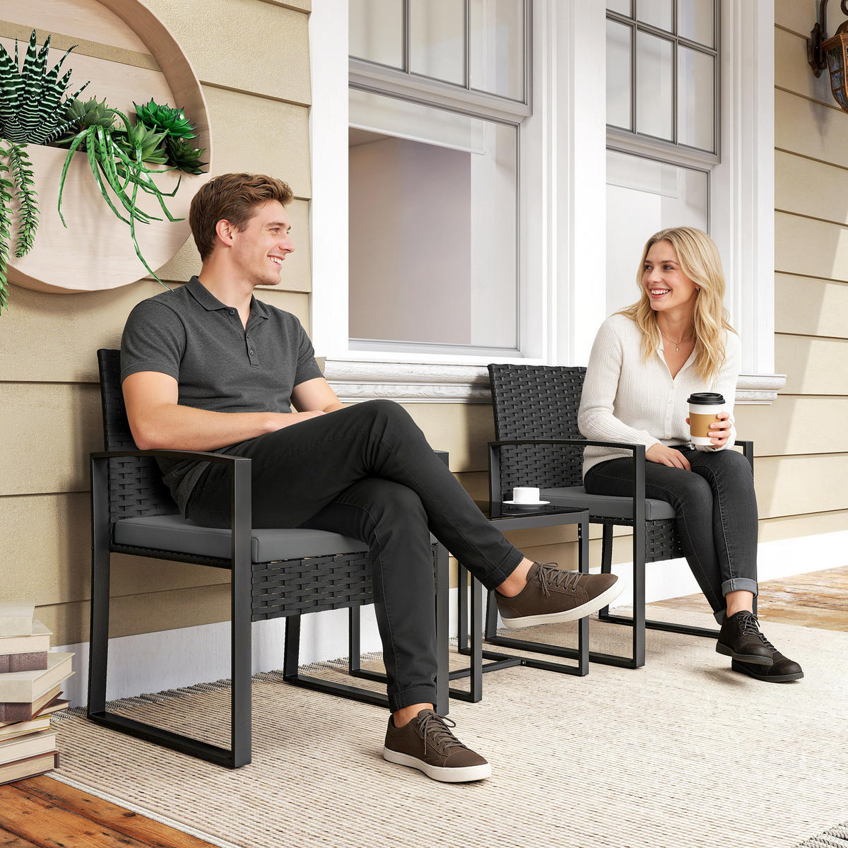 BISTROSET 3-teilig DE-06749 mit Couchtisch & Kissen Dunkelgrau - Dunkelgrau, Kunststoff/Metall - ComfortXL