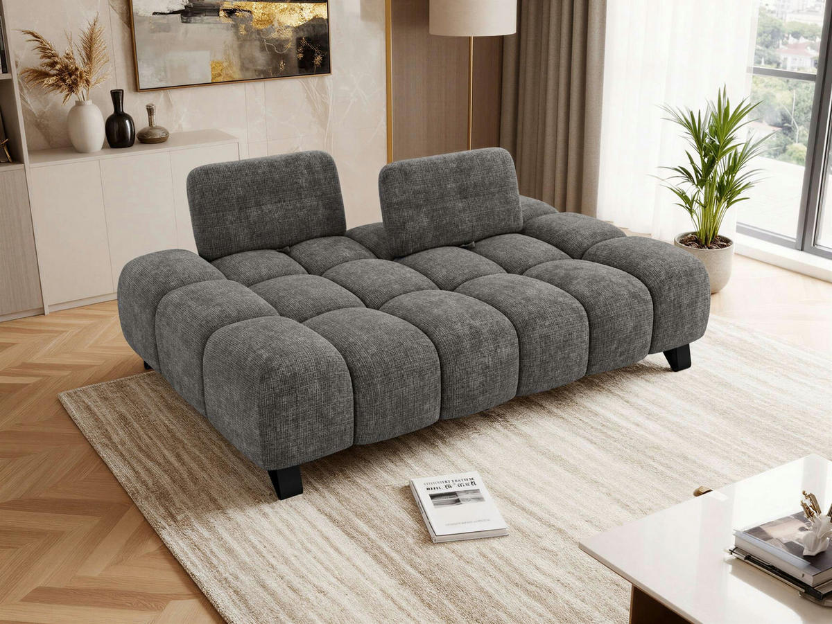 3-SITZER-SOFA NERANO - Dunkelgrau Schenille - Dunkelgrau/Schwarz, Textil/Metall (220/88/146cm) - MKS