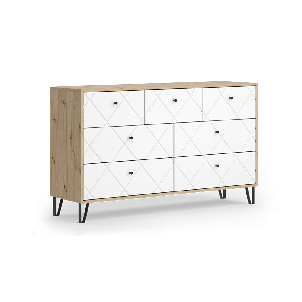 KOMMODE Nizza Artisan/Weiß 140.2 x 82.6 cm mit 7 Schubladen - Eiche Artisan/Weiß, Holzwerkstoff (140.2/82.6/40.1cm) - Vicco