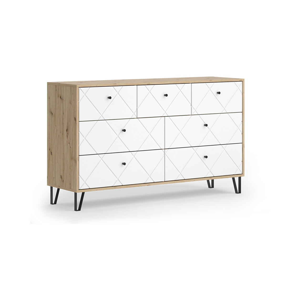 KOMMODE Nizza Artisan/Weiß 140.2 x 82.6 cm mit 7 Schubladen - Eiche Artisan/Weiß, Holzwerkstoff (140.2/82.6/40.1cm) - Vicco