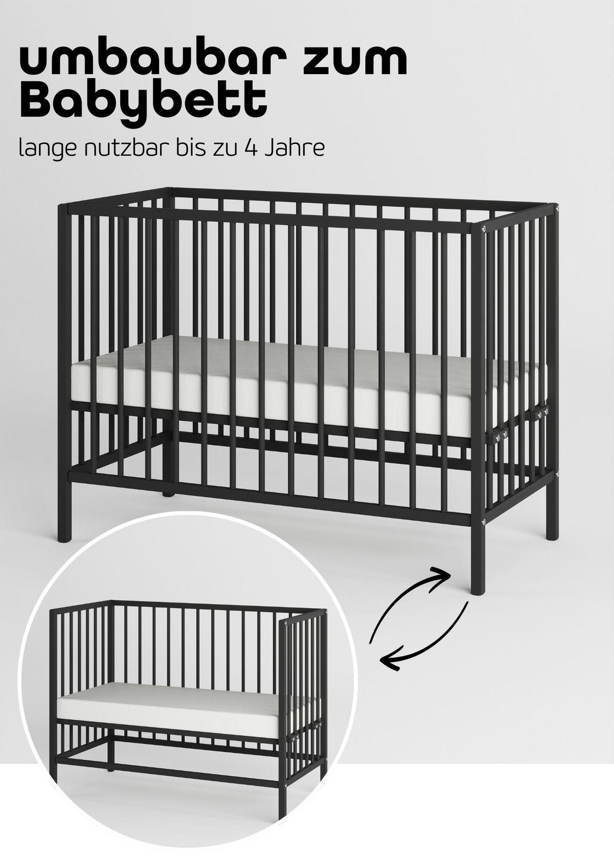BEISTELLBETT Matratze SleepPlus Rollen & Umbauseite BLACK EDITION Dreamy 4in1 - Schwarz, Holz (120/90/60cm) - Sämann – make a difference.