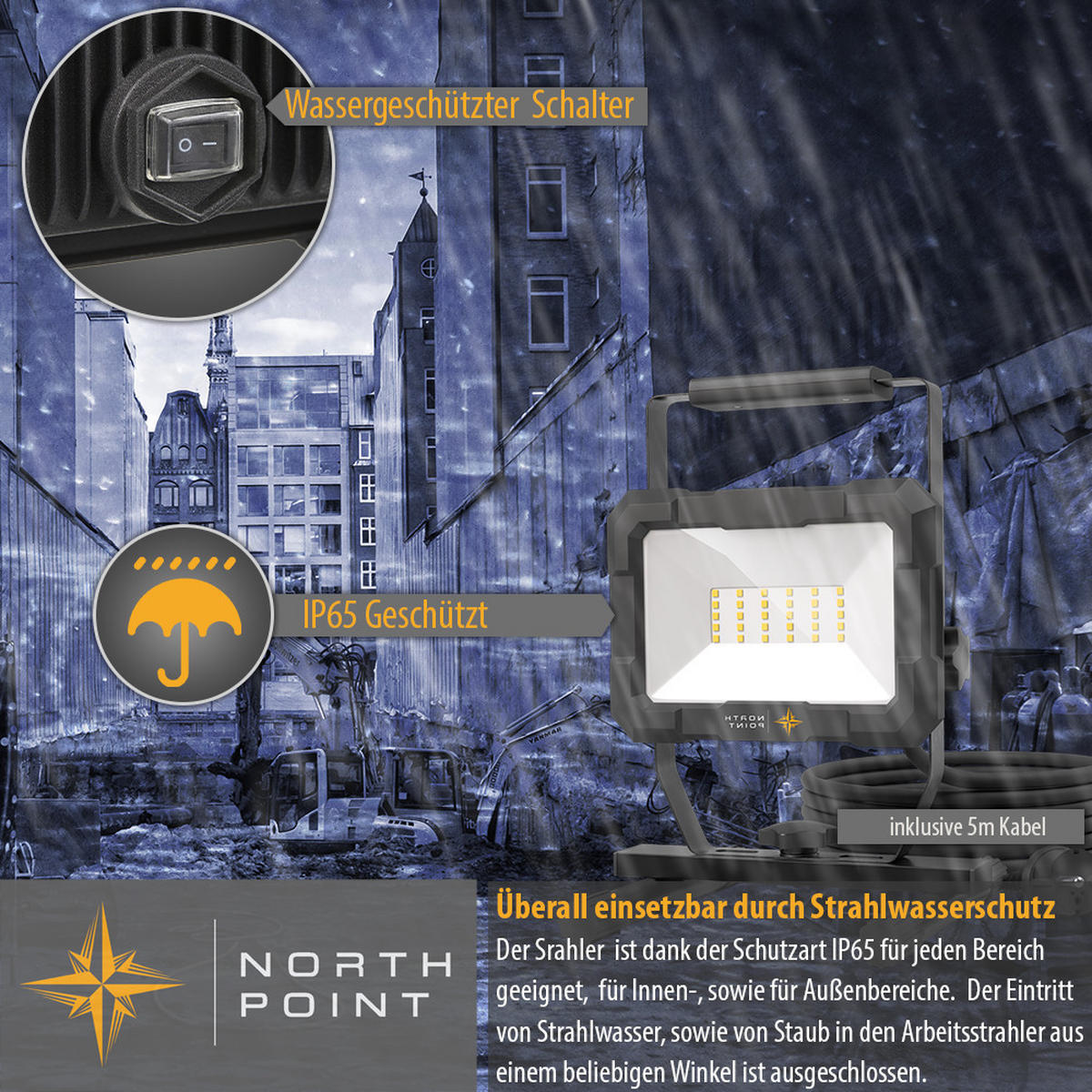 LED-BAUSTRAHLER mit Standfuß - 30W für Innen und Außen, spritzwassergeschützt, 2er-Set - Schwarz, Metall (16.3/18.4/26.1cm) - Northpoint
