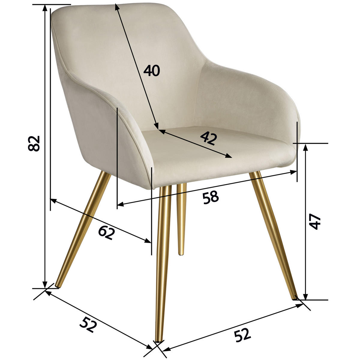 ESSZIMMERSTUHL 1er Set Marilyn 58 x 62 x 82 cm creme/gold - Goldfarben/Creme, Textil (58/82/62cm) - tectake