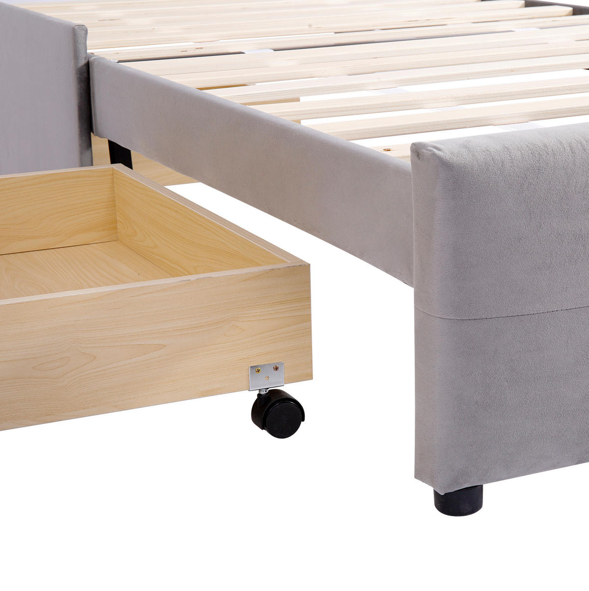 BETT mit Schublade und Lattenrost 90x200 cm Samt Grau - Grau, Holzwerkstoff (90/200cm) - Beauniv