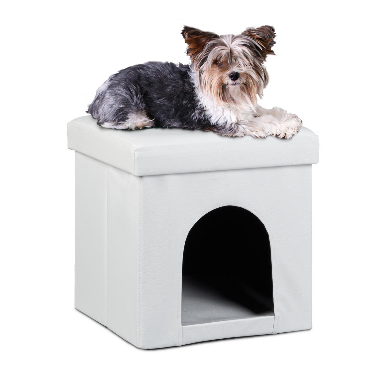 HUNDEBOX Sitzhocker - Weiß, Holzwerkstoff/Kunststoff (38/38/38cm) - Relaxdays