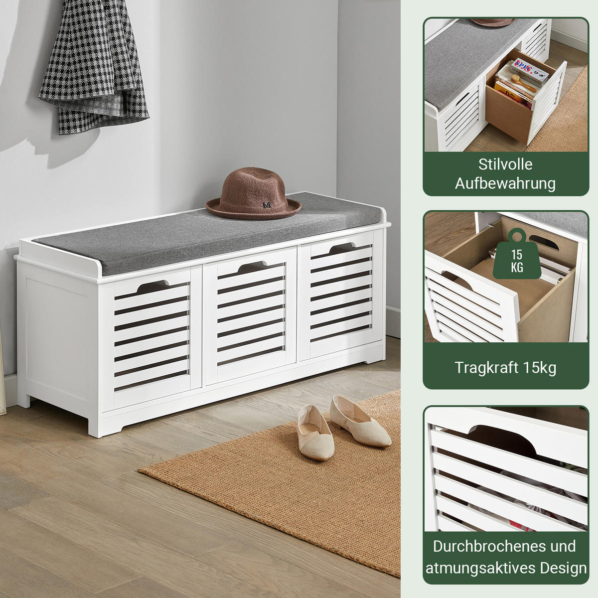 SCHUHBANK Weiß - Weiß, Holzwerkstoff (105/43/35cm) - SoBuy