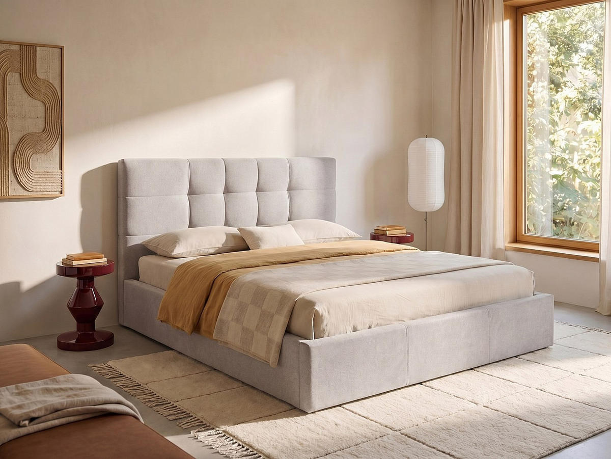 BETT mit Bettkasten - 2 Personen - Stoff - Beige - Beige, Textil (160/200cm) - Vente-Unique