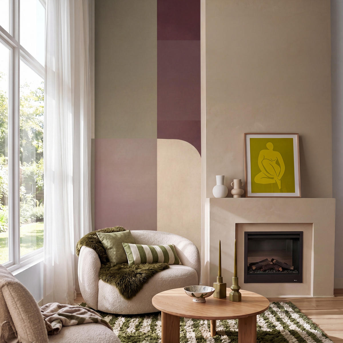 TAPETE - Unis - Abstrakt - Bordeaux - Linien - 100x260 cm - Multicolor, Papier (100/260cm) - OnlyWow