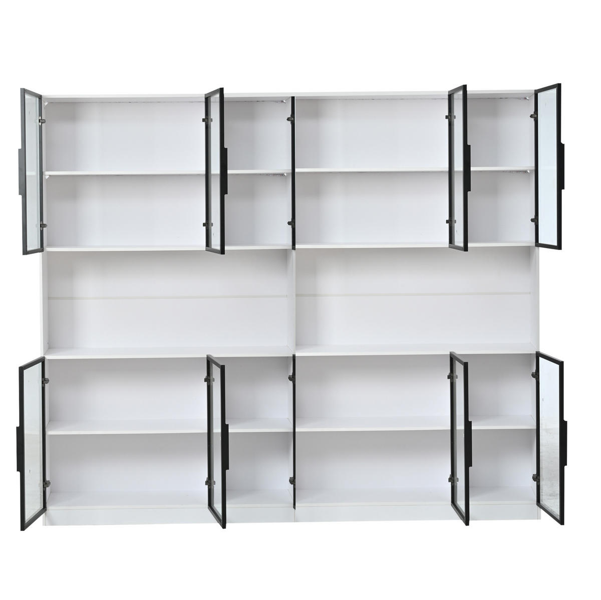 VITRINA 240/34/200 cm bijela od MDF-a i stakla s LED rasvjetom i 12 vrata - bijela, drvni materijal (240/200/34cm) - OKWISH