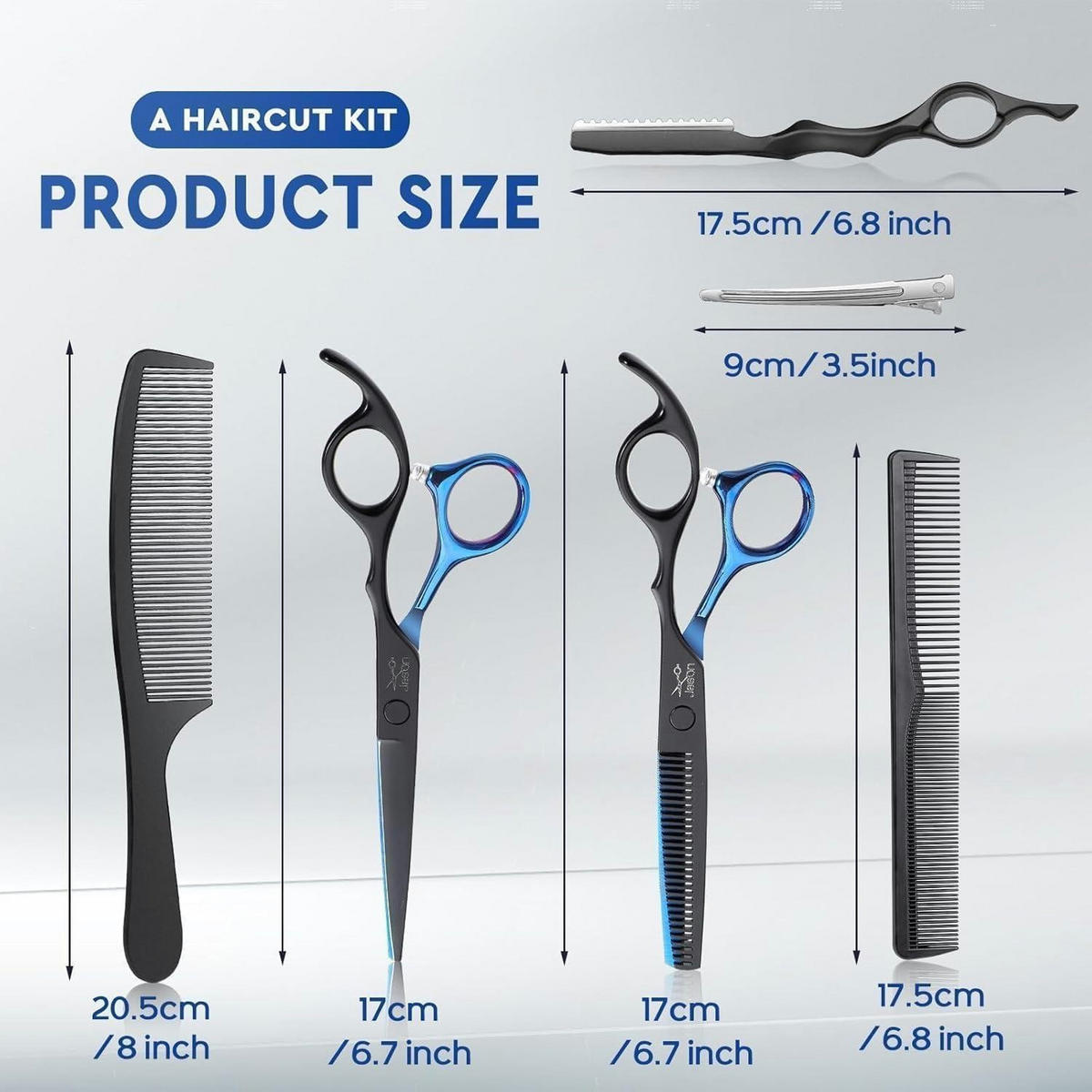 FRISEURSCHEREN Set 6.5 Zoll Blauschwarz - Silberfarben, Metall (6/1/17cm)