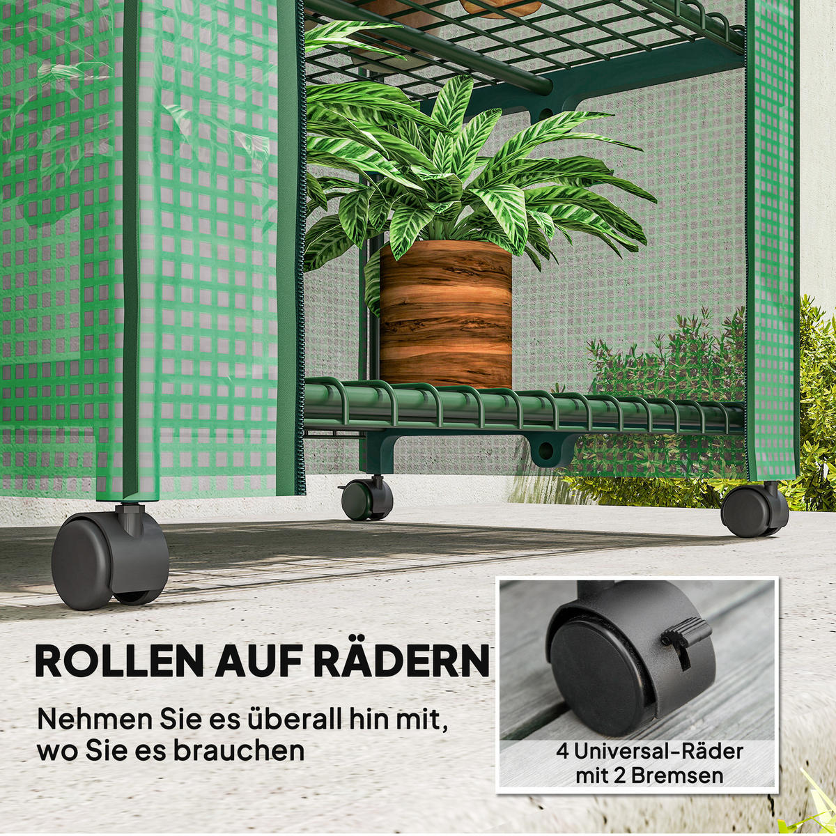 FOLIENGEWÄCHSHAUS, Stahl, Kunststoff, Grün - Grün, Metall (50/160/69cm) - Outsunny