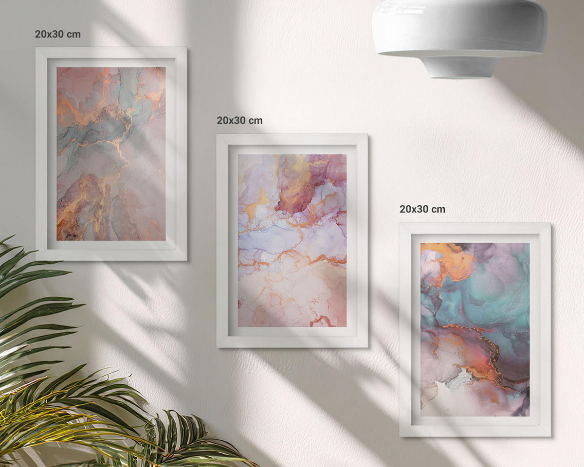 WANDBILDER 3er-Set - 20x30 cm Weißer Rahmen - Abstrakte Pastellmuster - Weiß, Kunststoff (20/30cm) - ArtPrintCave