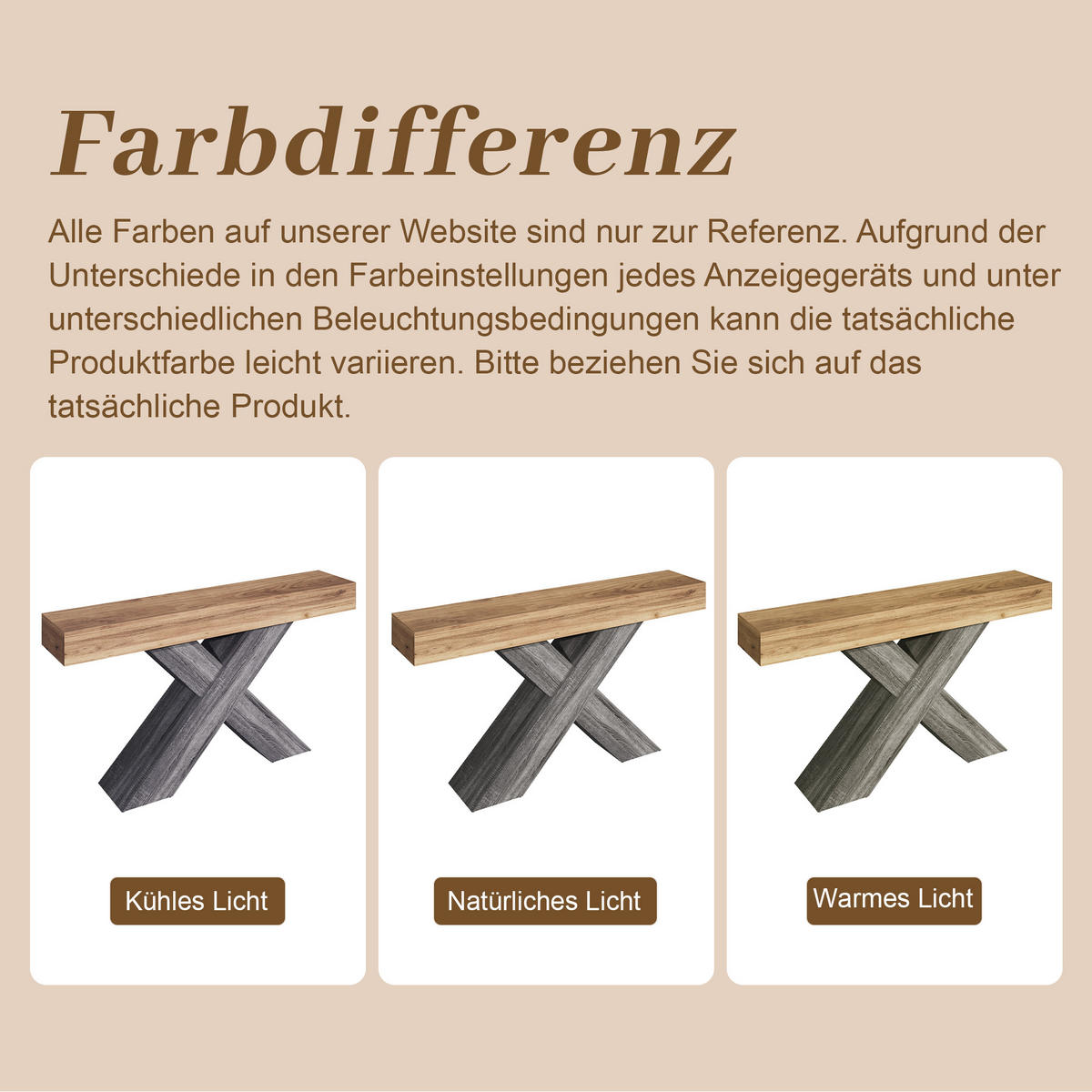 KONSOLENTISCH X-Beine schmal Holzoptik Flur modern - Naturfarben, Holzwerkstoff (140/30/80cm) - FLIEKS