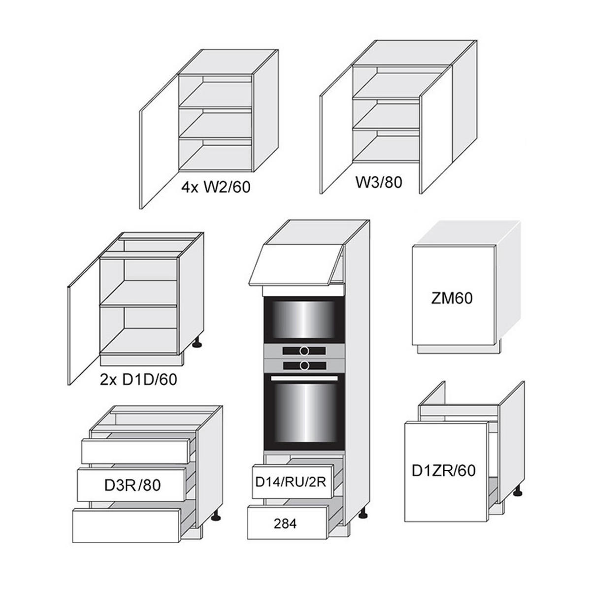 KÜCHENLEERBLOCK Quantum grau matt / graphit matt 11-teilig - Anthrazit/Grau, Holzwerkstoff/Metall (380/207/60cm) - Feldmann-Wohnen