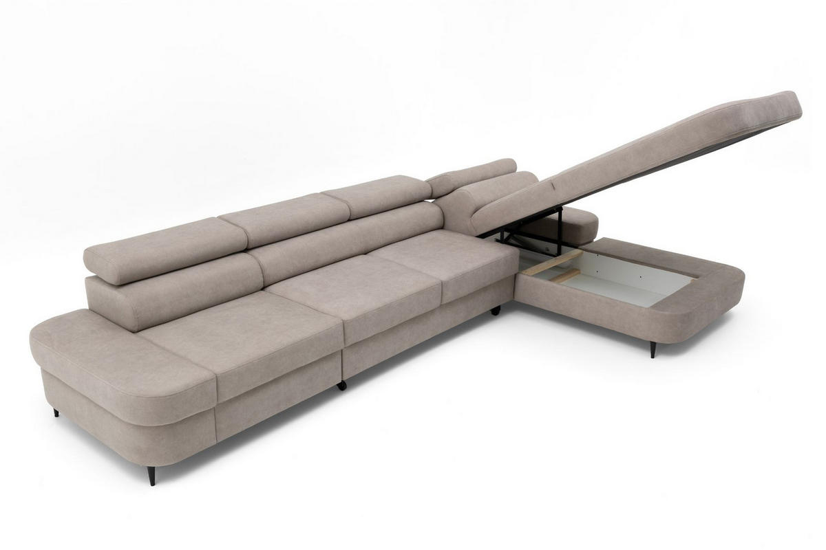 ECKSOFA JAZZ MAXI Rechts mit Schlaffunktion 125x195 Velours Beige - Beige/Schwarz, Holz/Textil (203/350cm) - Muffo