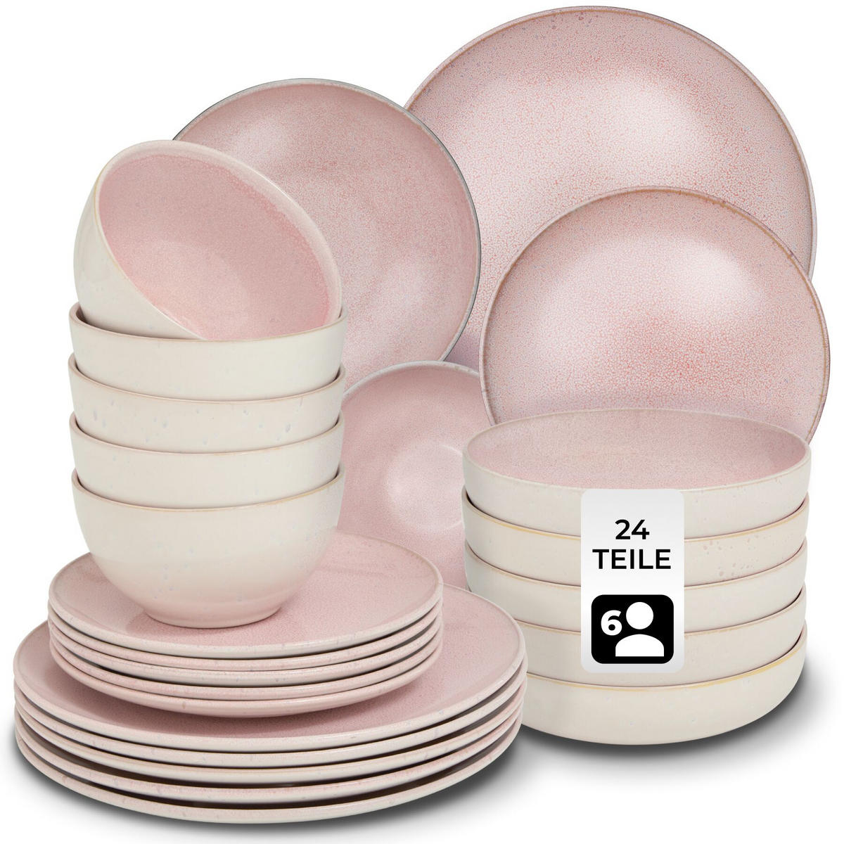 TAFELSERVICE Mare, ineinander stapelbar, rosa - Rosa, Keramik (26.5/2.5/26.5cm) - tectake