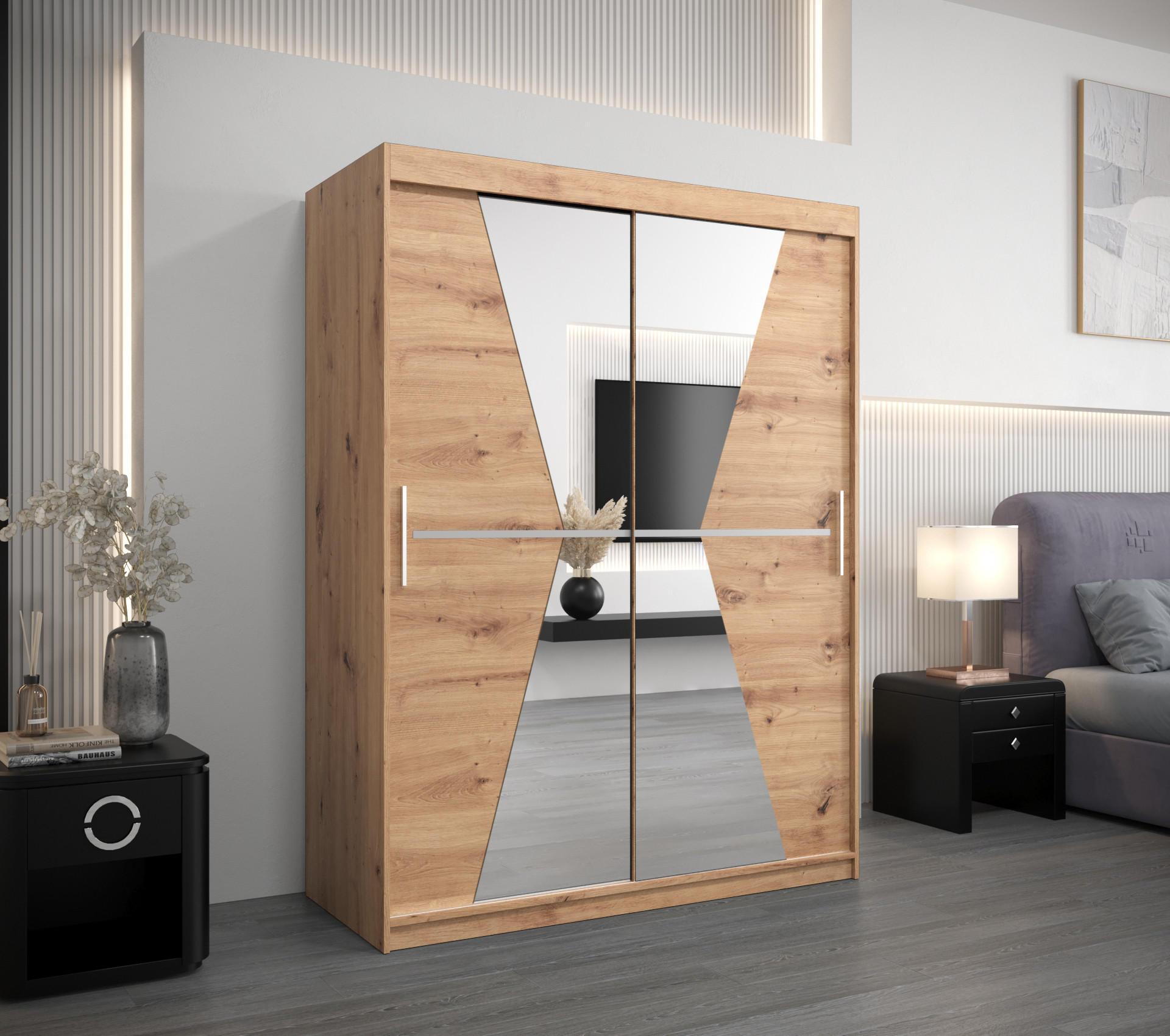 SCHWEBETÜRENSCHRANK 200/150/62 2-türig - Silberfarben/Eiche Artisan, Holz/Kunststoff (150/200/62cm) - Abiks Möbel