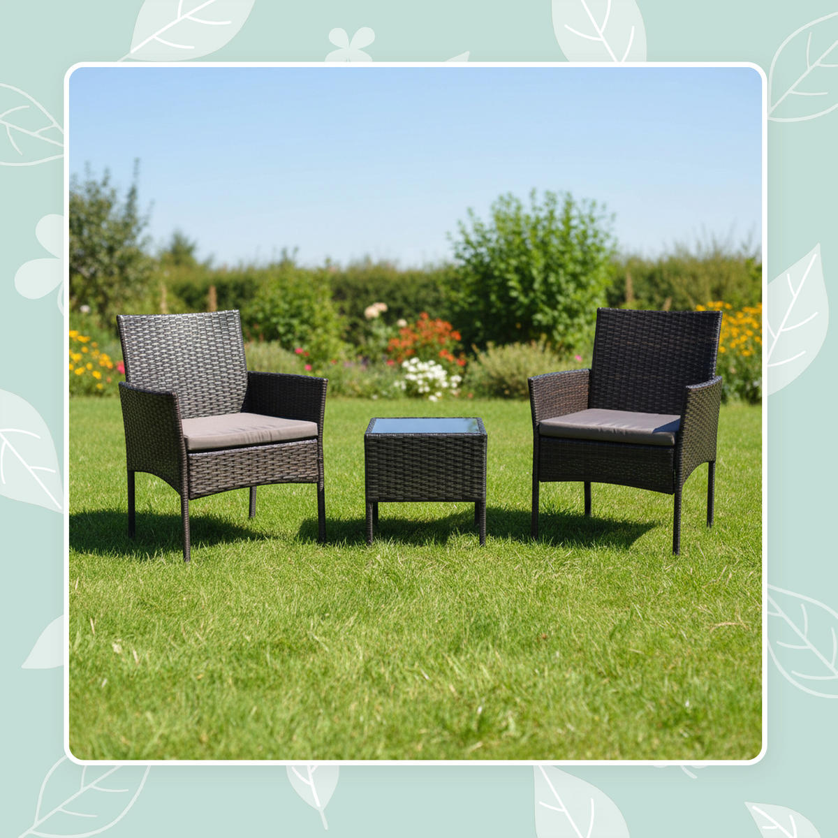 3-TLG.GARTENMÖBEL-SET - Schwarz, Glas/Kunststoff - Relaxdays