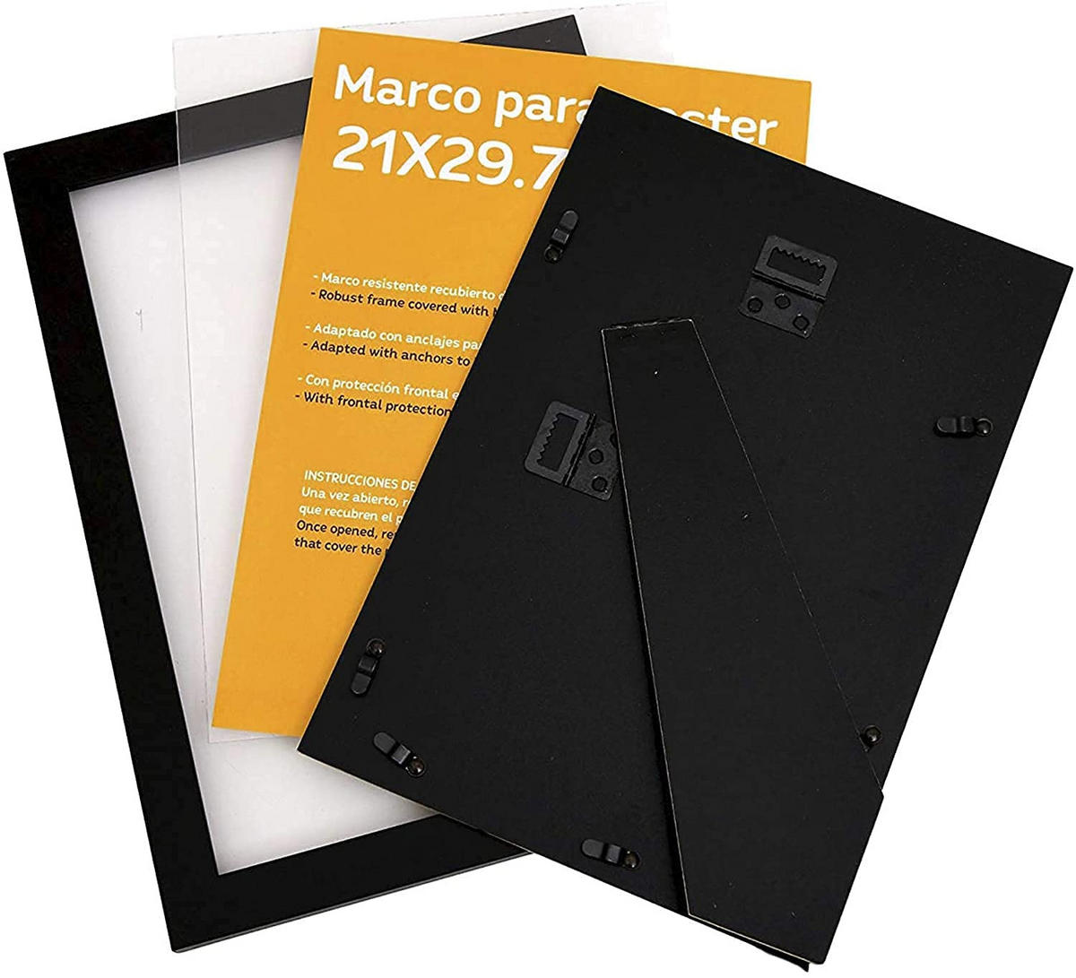 RAHMEN Set mit 4 aus MDF und Acrylglas Schutz und Aussteller für Fotografien, Bilder, Poster, Gemälde, Dekoration für Haus Farbe Schwarz A4 - Schwarz, Holz (21/3/29.7cm) - Nacnic