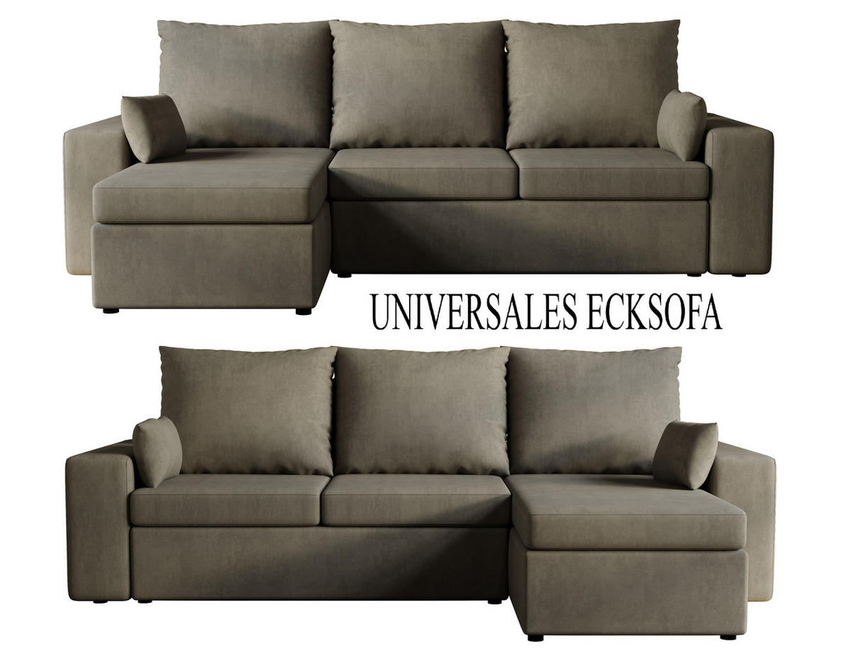 ECKSOFA Paco mit Bettkasten und Schlaffunktion, L-Form/XL-Form, Velourstoff, Universal - Hellgrau, Holzwerkstoff (246/145cm) - 4ALL HOME
