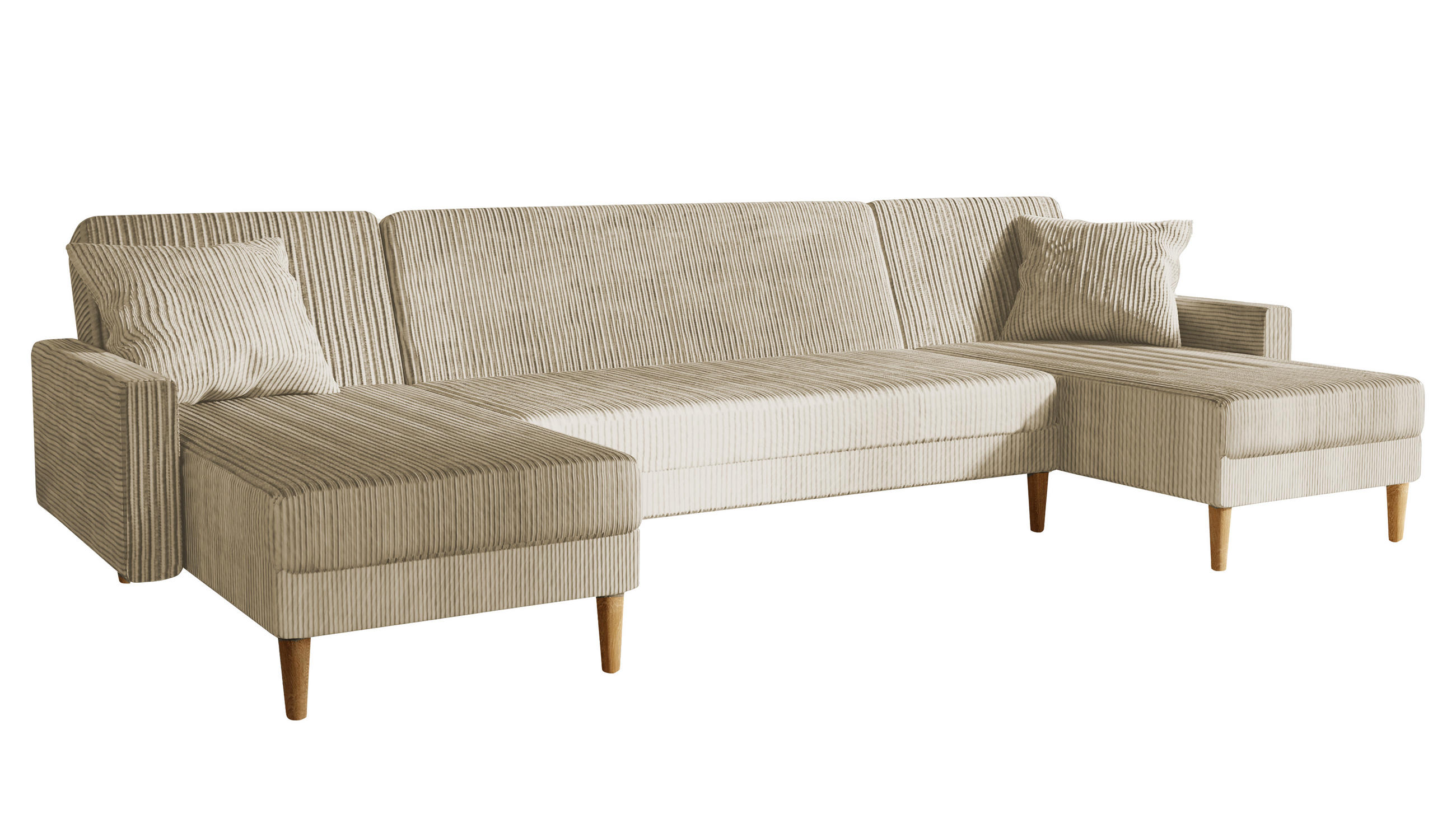 ECKSOFA mit Schlaffunktion U-Form, Beige - Beige, Holzwerkstoff/Textil (330/134cm) - Idohome