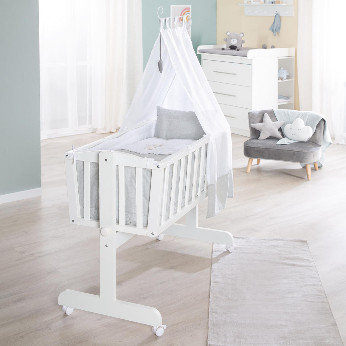 BABYWIEGENSETT Heartbreakerbär - Weiß, Holzwerkstoff/Textil (40/90cm) - Roba