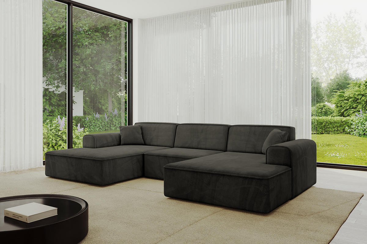 WOHNLANDSCHAFT IREA-U1-v3 - 303x171x79 cm Schwarz - Schwarz, Holzwerkstoff/Textil (303/79/171cm) - ALTDECOR