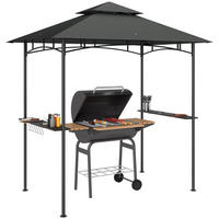 GRILLPAVILLON mit LED 240 x 150 x 258 cm wasserabweisend flammhemmend Gartenpavillon mit Doppelschichtdach - Dunkelgrau, Metall (240/258/150cm)