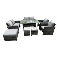 GARTENMÖBELGARNITUR mit Esstisch Polyrattan Dunkelgrau 9-Sitzer - Dunkelgrau/Grau, Glas/Kunststoff - Fimous