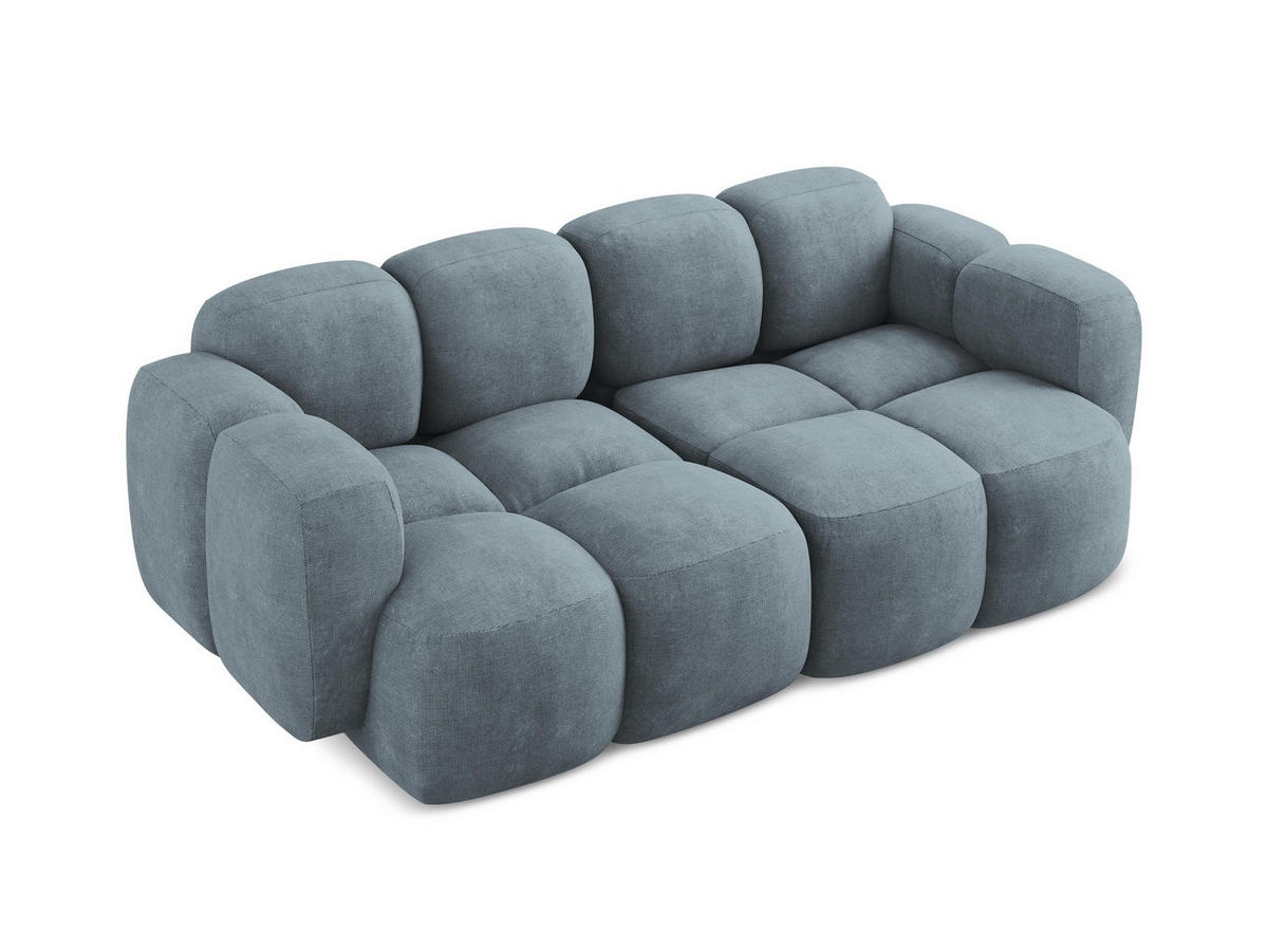 2-SITZER SOFA Chenille Stoff Blau - Pastellblau/Schwarz, Holzwerkstoff/Kunststoff (210/72/115cm) - Makamii