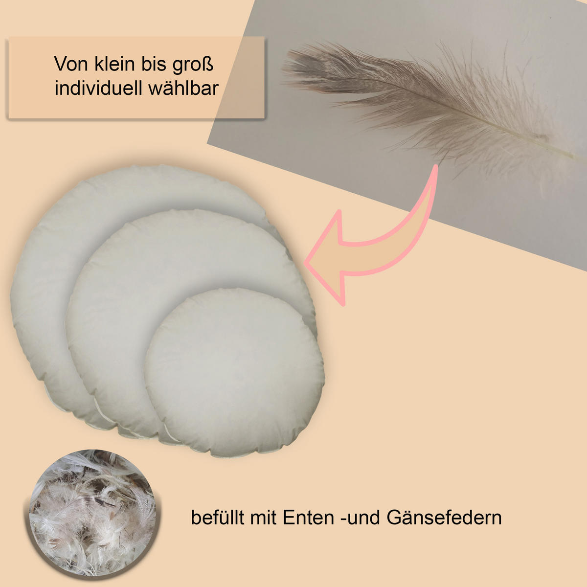 FEDERKISSEN 50 cm rund Baumwolle - Creme, Textil (50/50cm) - TiborTex