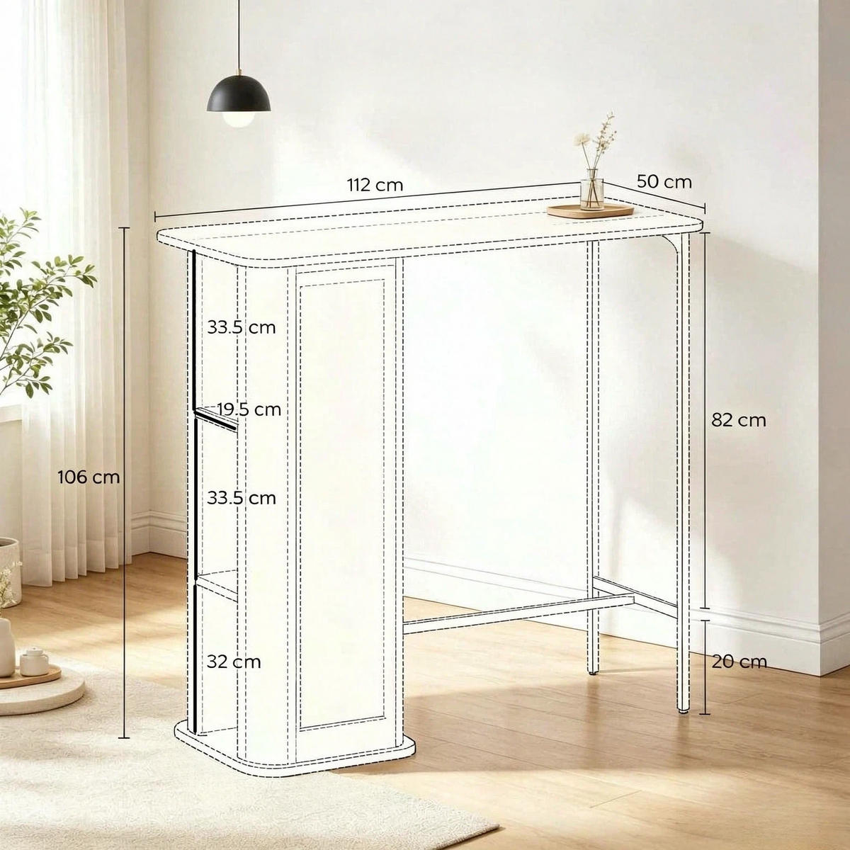 BARTISCH Eichenoptik/Schwarz mit 3 Ablagefächern und Metallfüßen - Eichefarben/Schwarz, Holzwerkstoff/Metall (112/50/106cm)