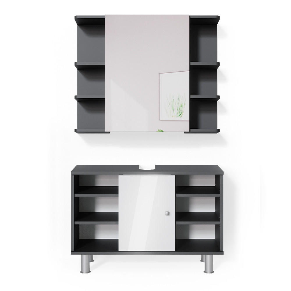 BADMÖBEL-SET Fynn Anthrazit 2 Teile, Unterschrank 80 cm - Anthrazit/Weiß, Holzwerkstoff (60/54/32cm) - Vicco