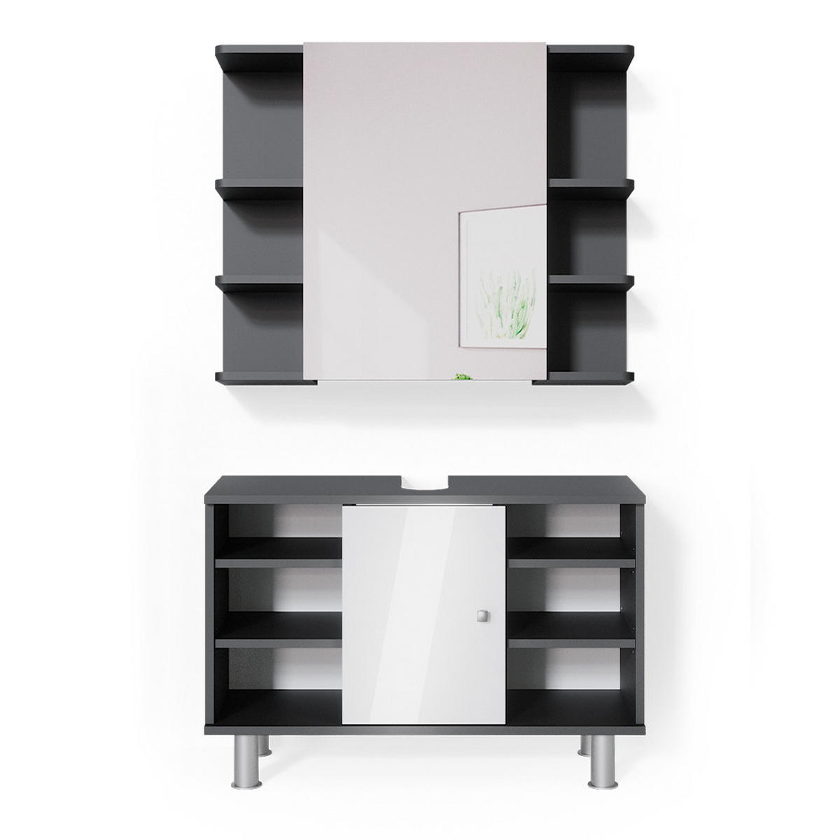 BADMÖBEL-SET Fynn Anthrazit 2 Teile, Unterschrank 80 cm - Anthrazit/Weiß, Holzwerkstoff (60/54/32cm) - Vicco