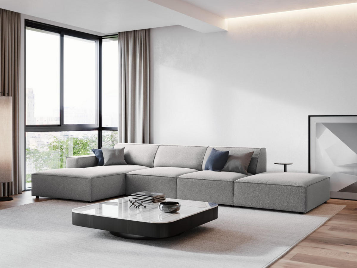 ECKSOFA links Jodie aus strukturiertem Stoff hellgrau 5 Sitzplätze - Hellgrau, Textil (166/341cm) - Micadoni