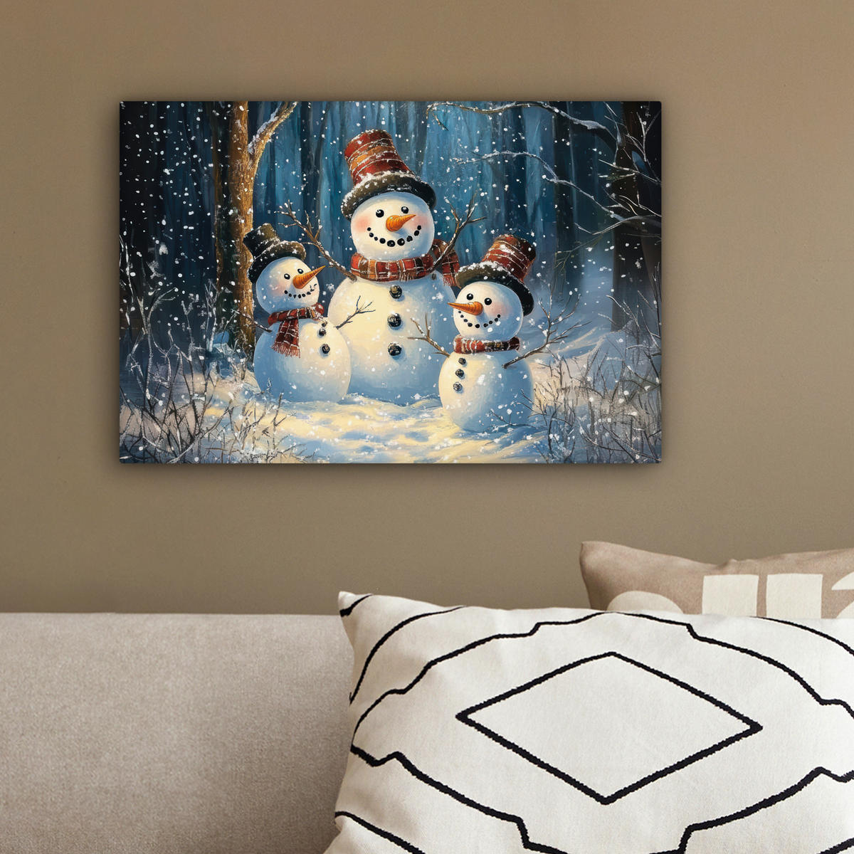 LEINWANDBILD Schneemann - Schnee - Winter - Wald 30x20 cm - Hellblau, Textil (30/20cm) - MuchoWow