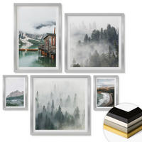 WANDBILDER 5er Set - 50x50 cm & 20x30 cm & 40x60 cm Silberner Rahmen - Holzhausboot an Bergstränden - Silberfarben, Kunststoff (40/60cm) - ArtPrintCave
