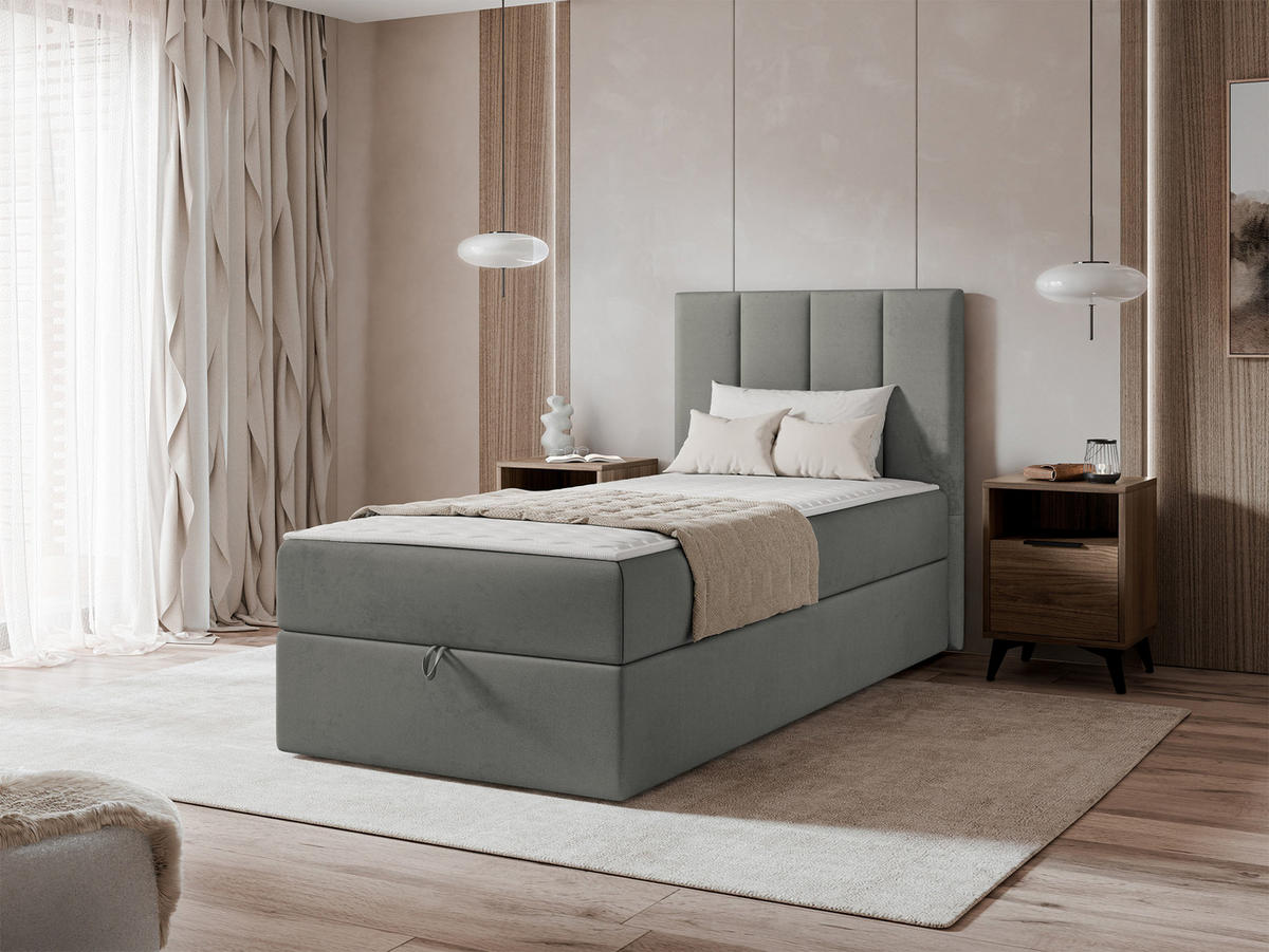 BOXBETT Rebos Single - H3 - Grau, Holz/Textil (90/200cm) - MIRJAN24