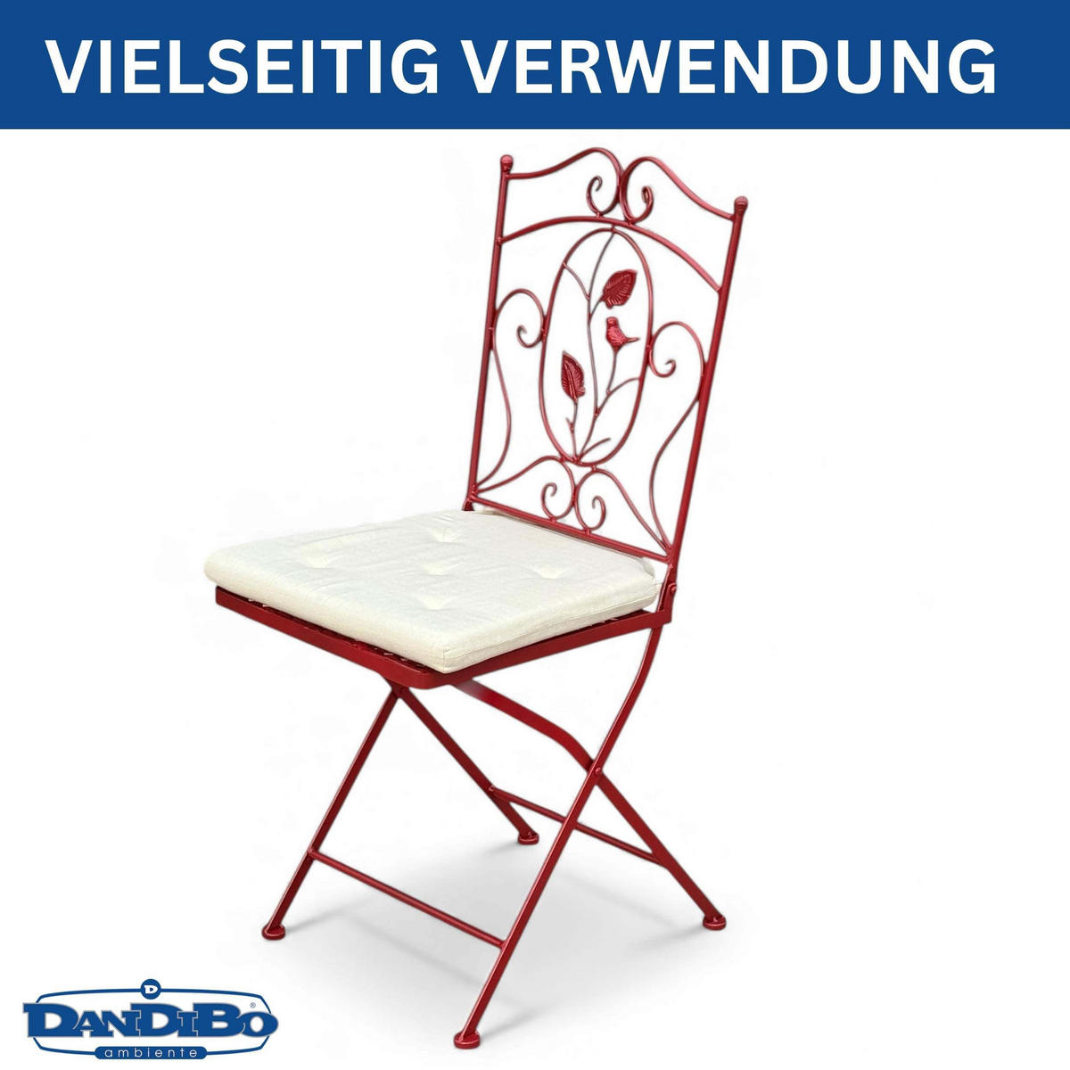 GARTENSTUHL Klappbar Antik Rot Metall Rosso Wetterfest 90cm Bistrostuhl - Rot, Metall (38.5/90/35cm) - DanDiBo