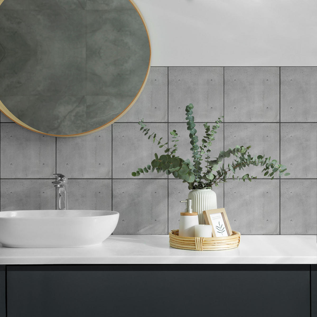 WANDPANEEL 20 Stück 20x20 cm selbstklebend Kirellon - Anthrazit, Kunststoff (20/1.6/20cm) - Wallfluent