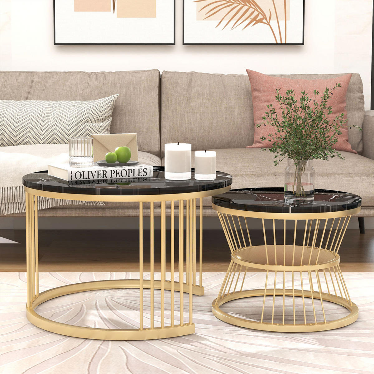 COUCHTISCH-SET, Schwarz,77 x 77 cm/ 45 x 45 cm, 2 Teile - Schwarz, Holzwerkstoff (70/70/45cm) - GENKI LIVING