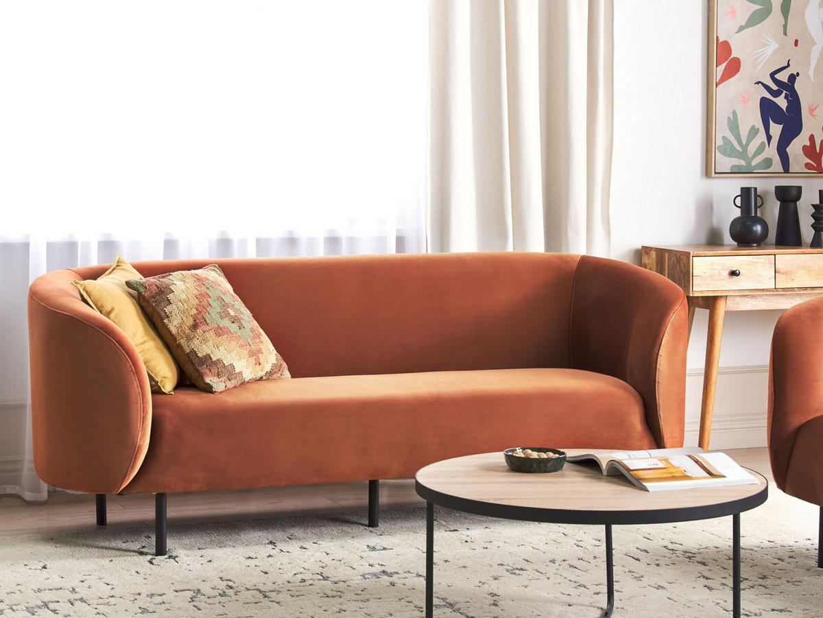 3-SITZER-SOFA Samtstoff orange/schwarz Loen - Schwarz/Orange, Textil (200/79/70cm) - Beliani