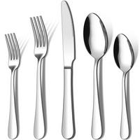BESTECKSET 30 teilig für 6 Personen, Edelstahl Besteck mit Design Griffen, Messer Gabel Löffel, poliert, spülmaschinenfest - Silberfarben, Metall