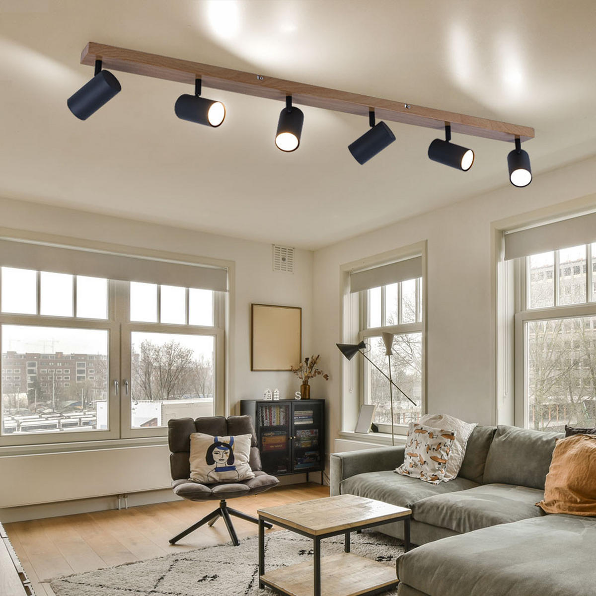 DECKENLEUCHTE Metall Schwarz 6-flammig - Schwarz, Metall (115/6/120cm)