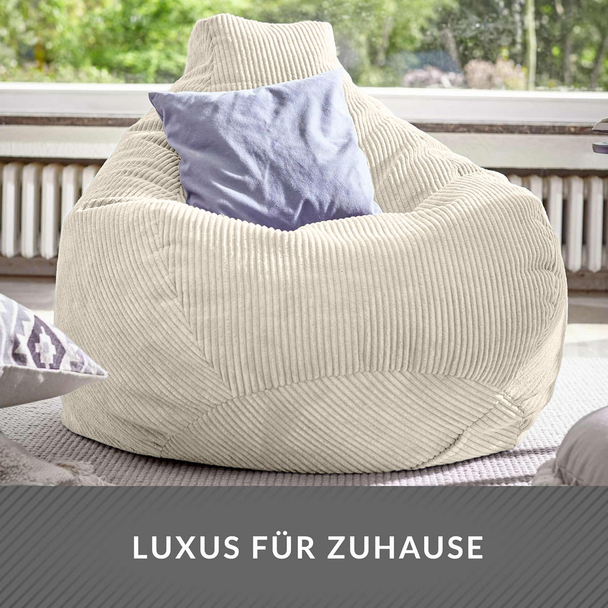 SITZSACK MIT RÜCKENLEHNE Cozy Cord - Beige, Textil (80/90/90cm) - Green Bean