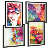 BILDER SET 4er Set - 50x50 cm & 40x60 cm Schwarzer Rahmen - Porträt von Blumen in intensiven Farben - Schwarz, Kunststoff (50/50cm) - TULUP