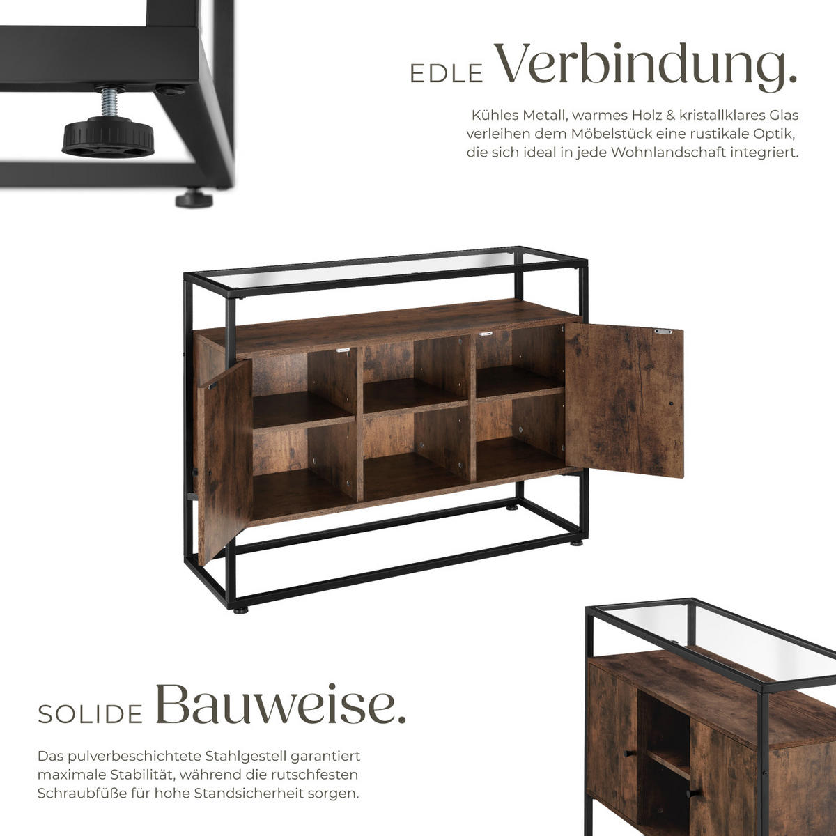 SIDEBOARD Oldham,100 x 38 x 80,5 cm,Industrial Holz dunkel, rustikal - Rostfarben, Holzwerkstoff (38/80.5/100cm) - tectake