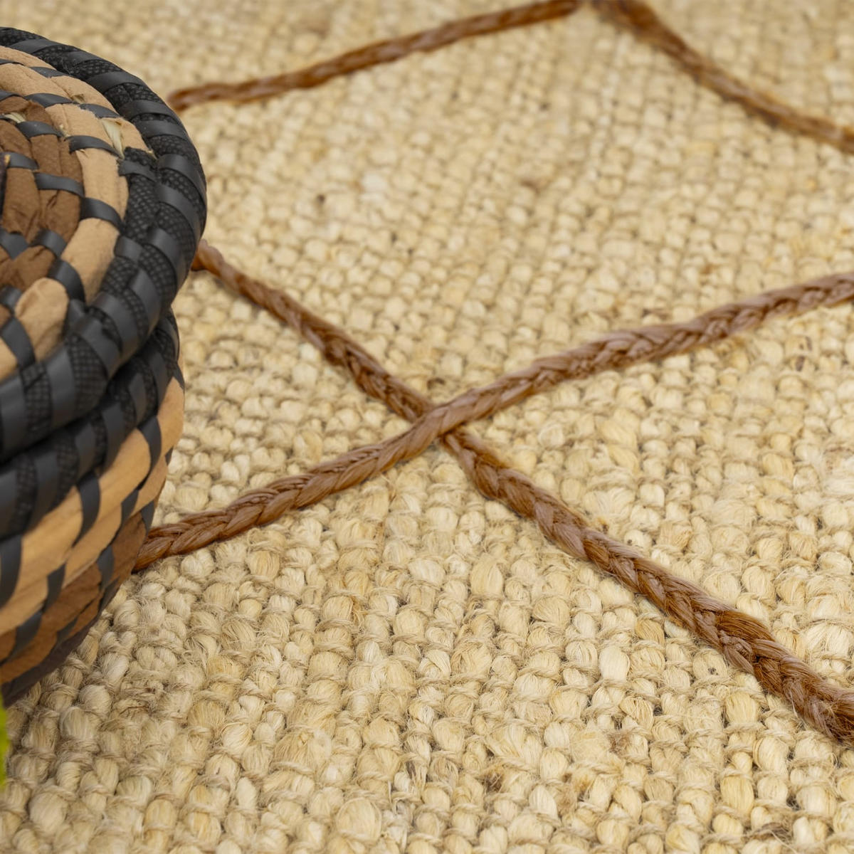 JUTETEPPICH handgewebt wendbar, mit Rautenmuster, Creme, 120 x 170 cm - Beige, Textil (120/170cm) - KADIMA DESIGN
