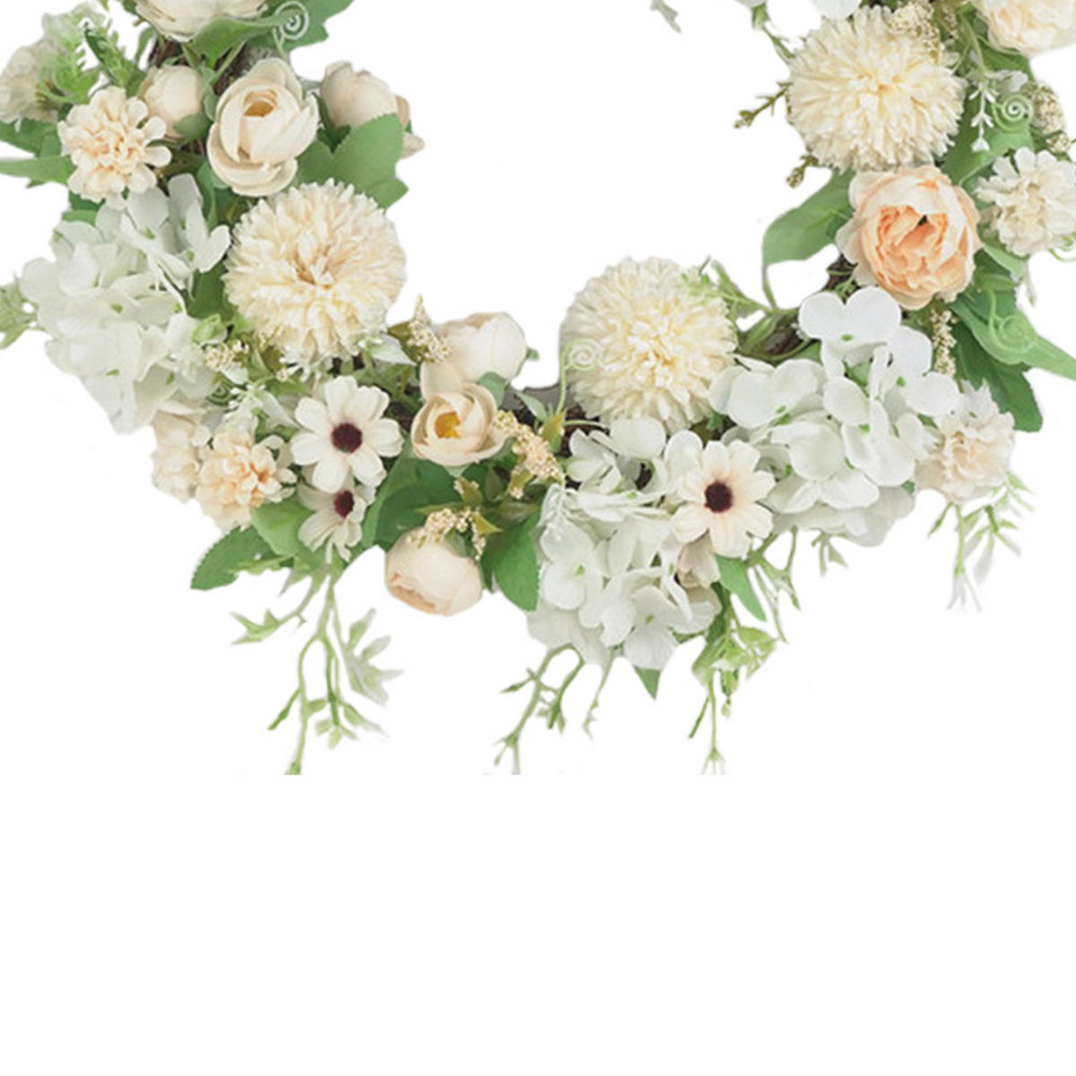 KUNSTBLUME Pfingstrosen und Mischblumen Künstlicher Frühlingskranz für Hochzeit und Dekoration - Weiß, Kunststoff (20cm) - Livingandhome
