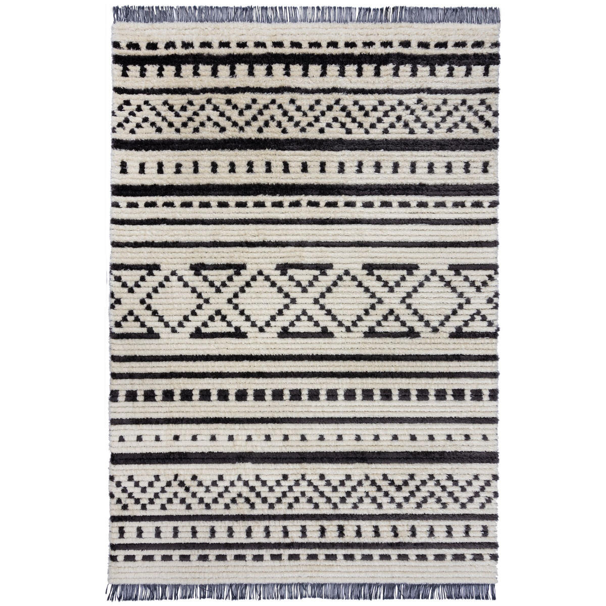 TEPPICH Berber-Design, geometrisch, monochrom SWALE SADIE, Schwarz-Beige 120x170 cm - Schwarz, Textil (120/170cm) - KADIMA DESIGN